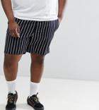 Asos Design Plus Slim Shorts In Navy Stripe Detail - Navy