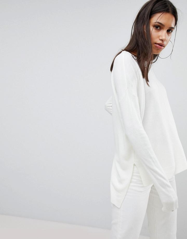 Noisy May Longline Knitted Sweater - White