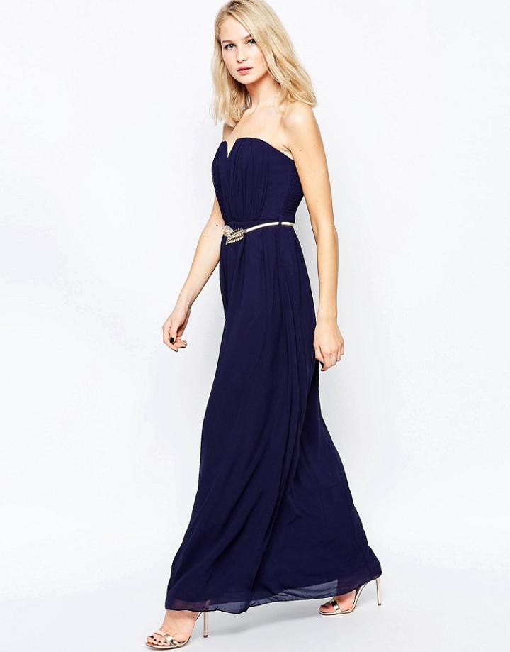 Little Mistress Bandeau Maxi Dress With Belt - Navy