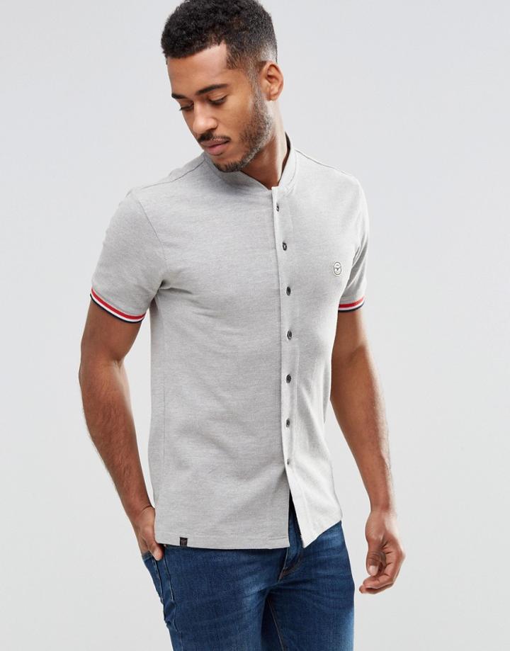 Le Breve Button Through Baseball T-shirt - Gray