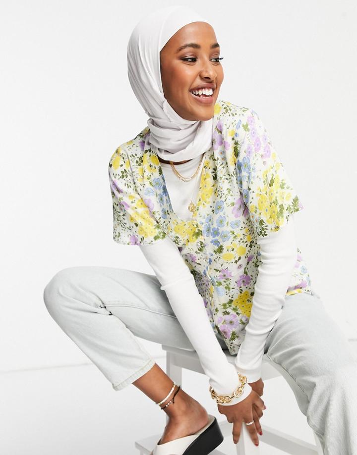 Warehouse Bonnie Floral Peplum Top In Multi