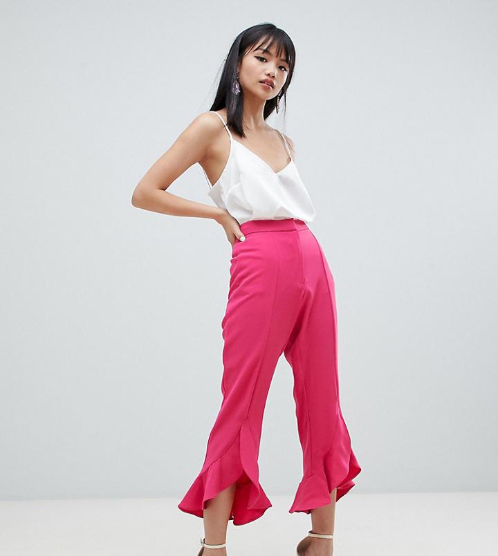 River Island Petite Frill Hem Tailored Pants - Pink