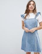 Only Cami Ruffle Denim Mini Pinafore-blue