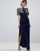 Virgos Lounge Ariann Embellished Maxi Dress With Frill Wrap Skirt - Navy