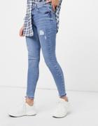 River Island Amelie Distressed Skinny Jeans In Light Auth Blue-blues