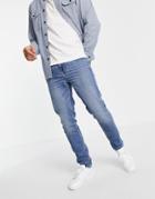 Asos Design Cotton Blend Stretch Slim Jeans In Mid Wash Blue - Mblue-blues