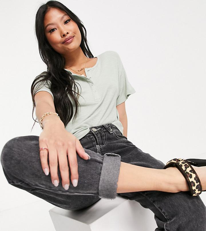 Asos Design Petite Snaps Front Boxy Crop T-shirt In Sage-green