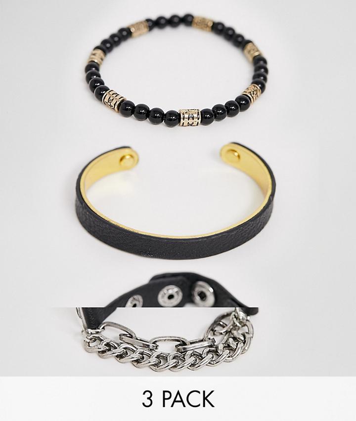 Bershka 3-pack Bracelet Set In Black - Black