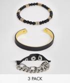 Bershka 3-pack Bracelet Set In Black - Black
