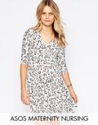 Asos Maternity Nursing Wrap Skater Dress In Leopard Print - Multi