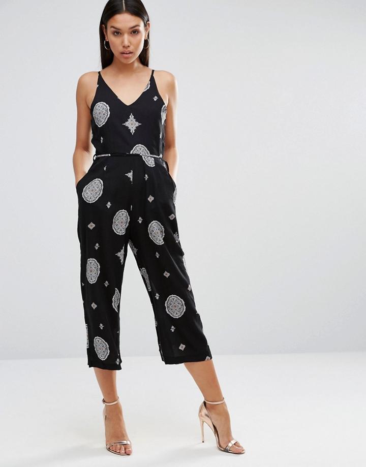 Ax Paris Printed Culotte Jumpsuit - Black