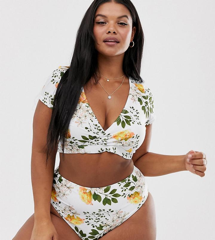 Peek & Beau Curve Exclusive Eco High Waist Bikini Bottom In Floral - Multi