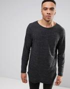 Asos Stripe Super Longline Long Sleeve T-shirt With Curved Hem - Gray