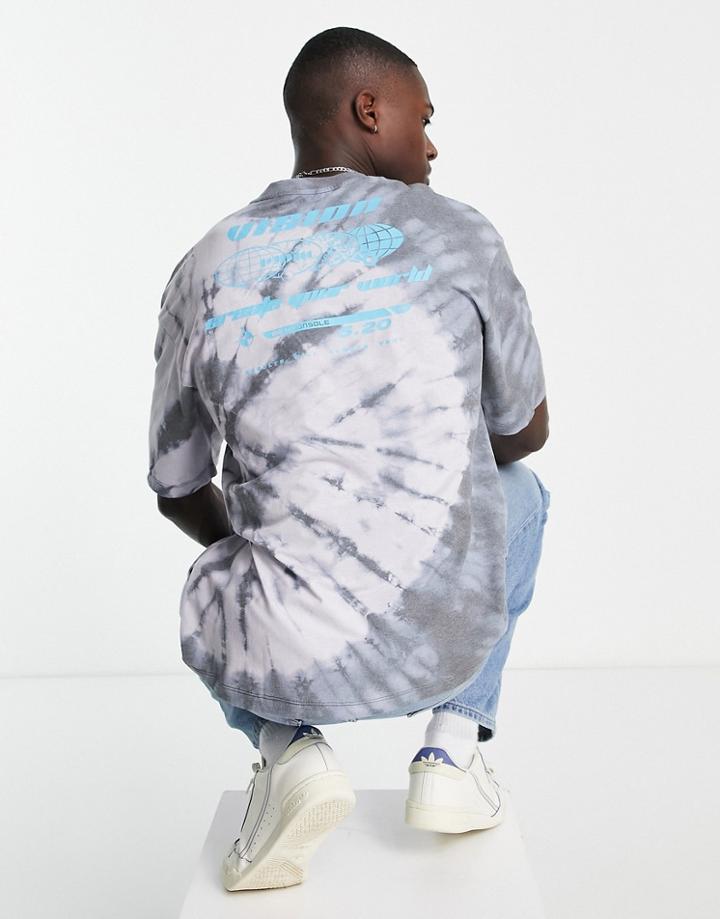 Jack & Jones Originals Oversized T-shirt With Visions Back Print In Gray Tie Dye-grey