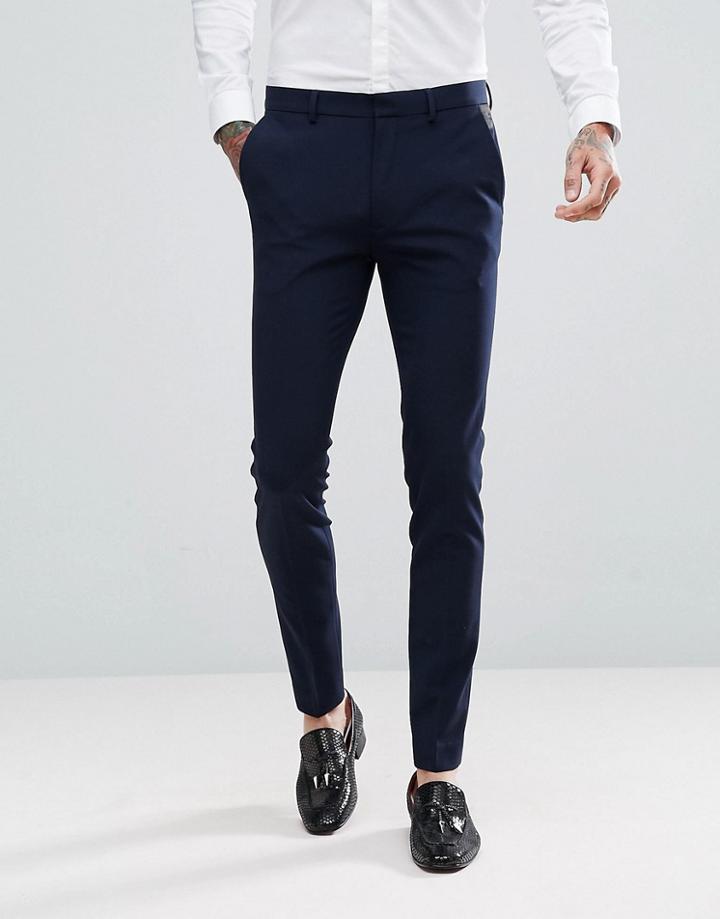 Asos Super Skinny Tuxedo Pants In Navy - Navy
