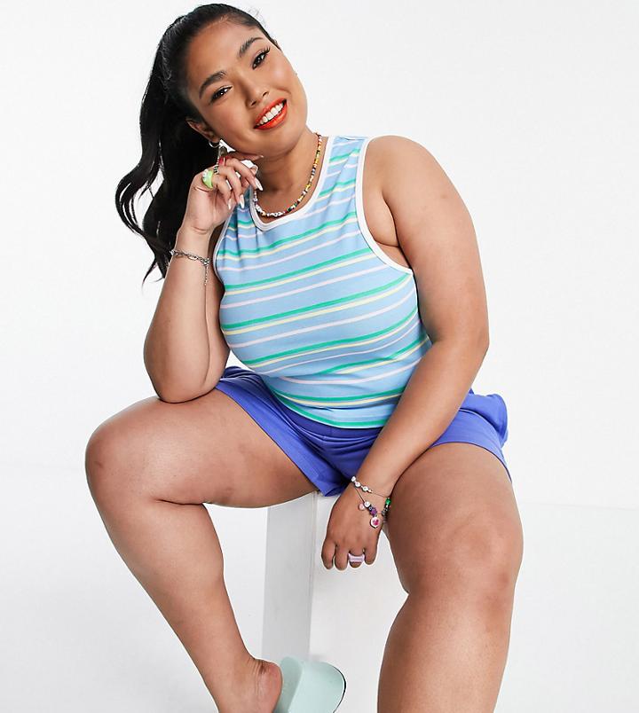 Collusion Plus Exclusive Pique Stripe Tank In Blue-green