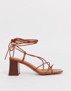 & Other Stories Leather Strappy Heeled Sandals In Cognac - Brown