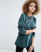 Asos Sweatshirt With Distress Detail - Green