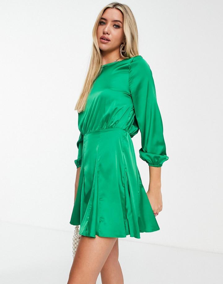 Ax Paris Satin Mini Dress With Long Sleeves In Green