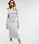 Missguided Petite Midaxi Dress With Tie-back In Gray-grey