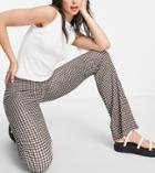 Only Tall Flared Pants In Brown Gingham