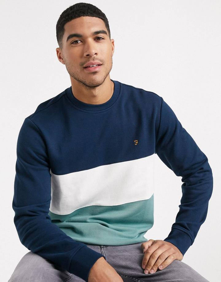 Farah Brigham Color Block Logo Sweat In Navy