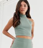 Missguided Two-piece Ribbed Top With High Neck In Green - Green