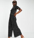 Asos Design Tall Plisse Wrap Jumpsuit In Mono Spot Print-multi