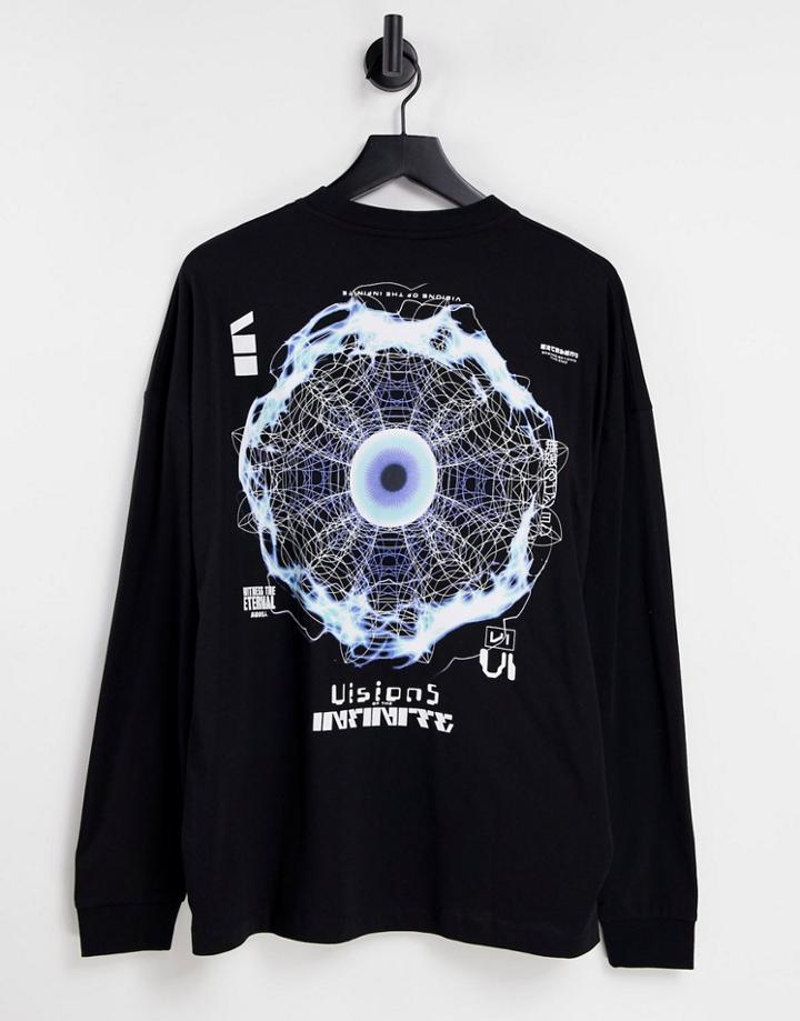 Asos Design Oversized Long Sleeve T-shirt In Black With Front & Back Print