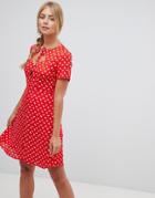 Gilli Printed Skater Dress With Key Hole - Red
