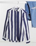 Only & Sons Long Sleeve Bold Stripe Twill Shirt In Dress Blues