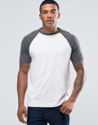Asos T-shirt With Contrast Raglan Sleeves In White/navy - Gray