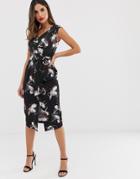 Closet Tie Front Floral Midi Dress-black