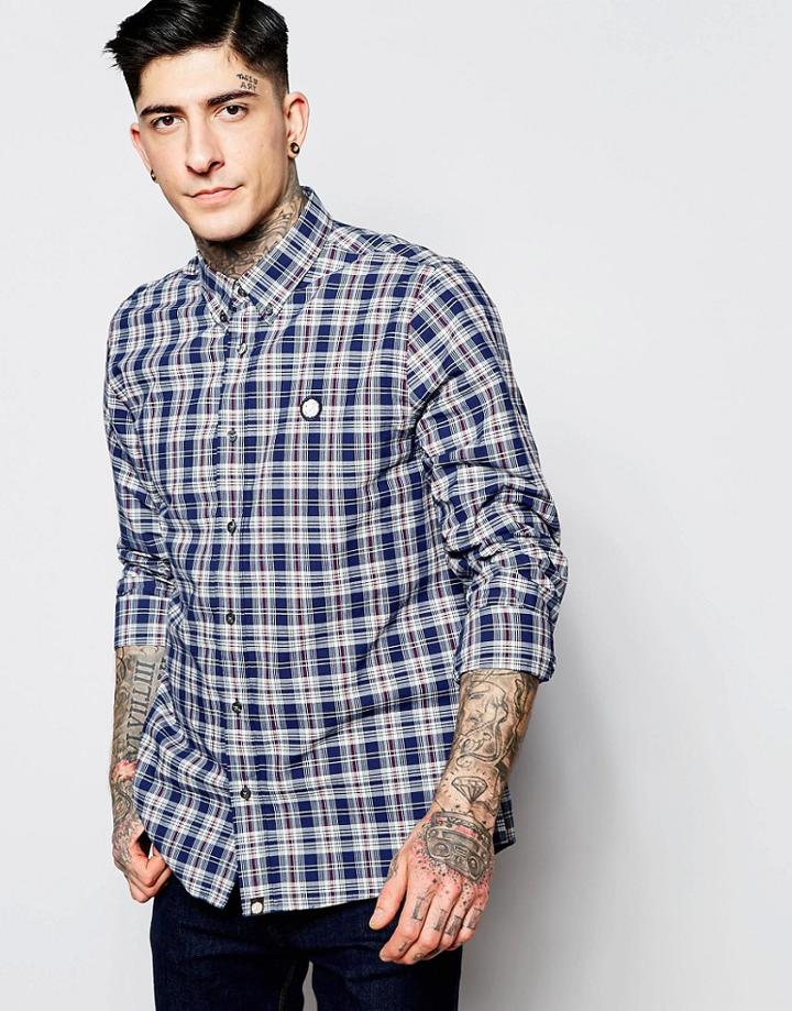 Pretty Green Check Shirt In Slim Fit Blue - Blue