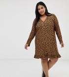 Asos Design Curve Leopard Print Button Through Mini Dress - Multi