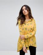 Influence Floral Peplum Hem Shirt - Yellow