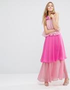 Asos Tiered Color Block Maxi Dress With Corsage - Pink