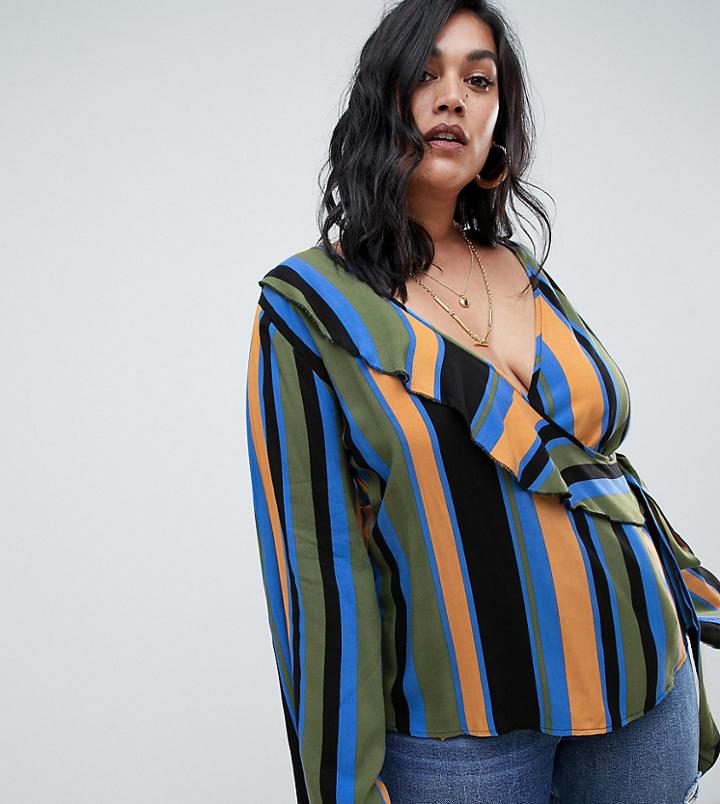 Missguided Plus Tie Side Blouse In Stripe - Multi
