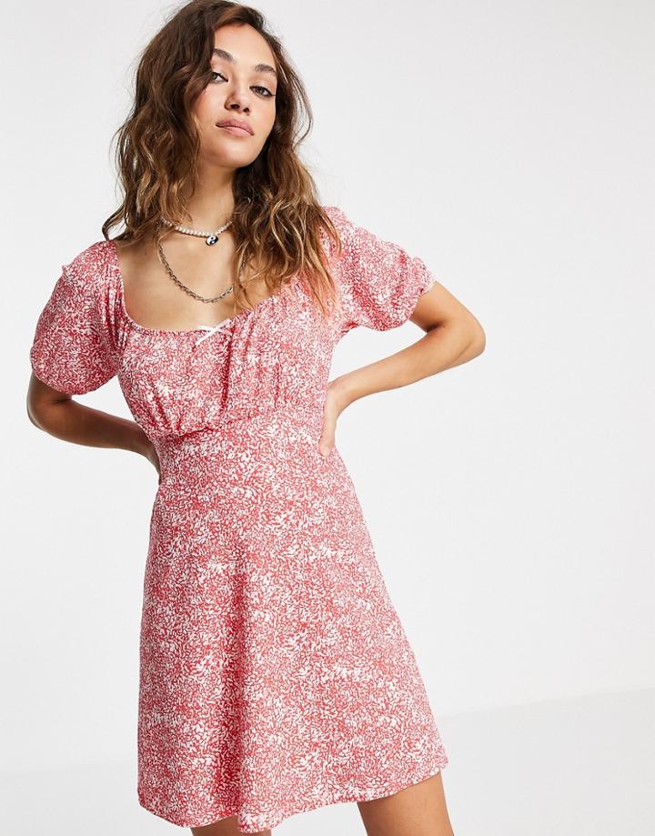 Topshop Animal Jersey Tea Dress In Red