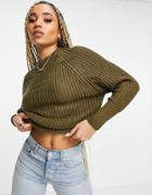 Qed London Crew Neck Sweater In Dark Olive-green