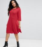 Junarose 3/4 Sleeve Skater Mini Dress In Red - Red
