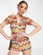 Asos Design Zip Front Romper In Knit Stripe-multi
