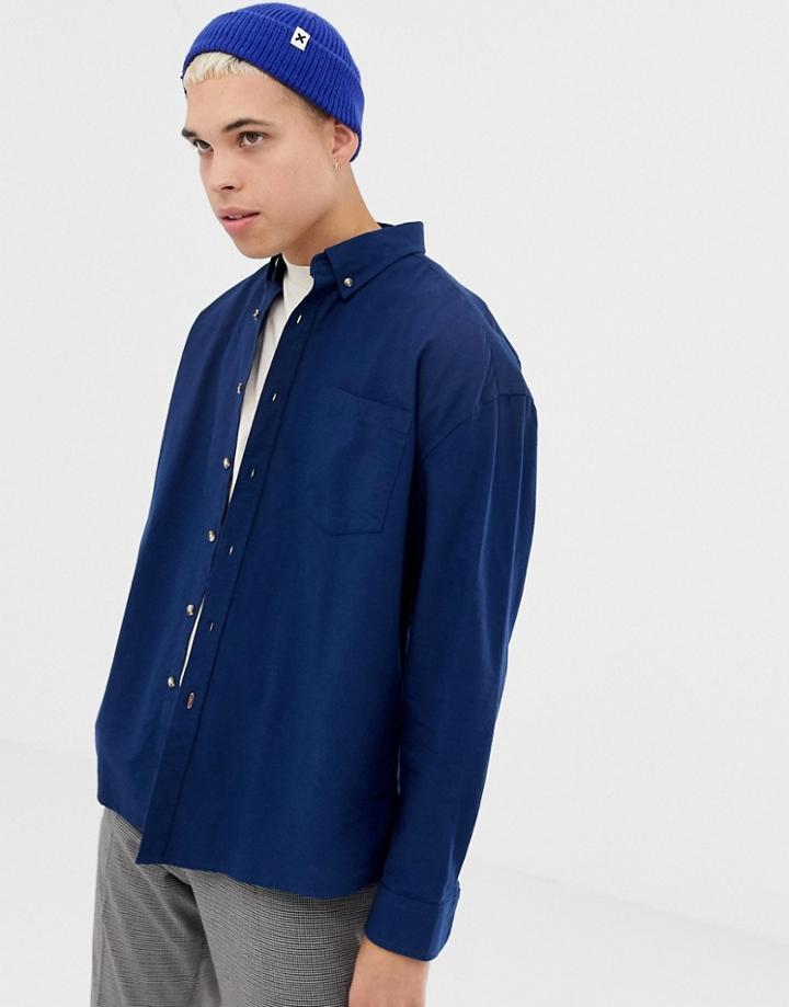 Collusion Oversized Oxford Shirt In Navy - Navy