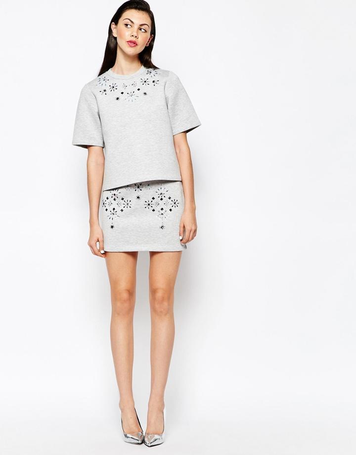 Monki Embellished Skirt - Gray