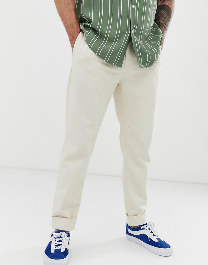 Asos Design Double Pleat Jeans In Ecru - White