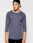 Asos Ribbed Jersey Extreme Muscle 3/4 Sleeve T-shirt In Navy - Navy Marl