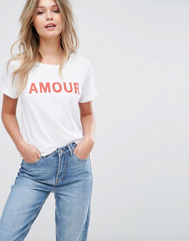 New Look Amour Boyfriend Slogan Tee - White