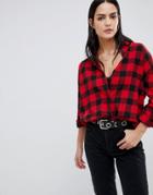 Asos Design Boyfriend Shirt In Red And Black Check - Multi