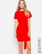 Asos Tall Pencil Dress With Wrap Skirt And Obi Belt - Red