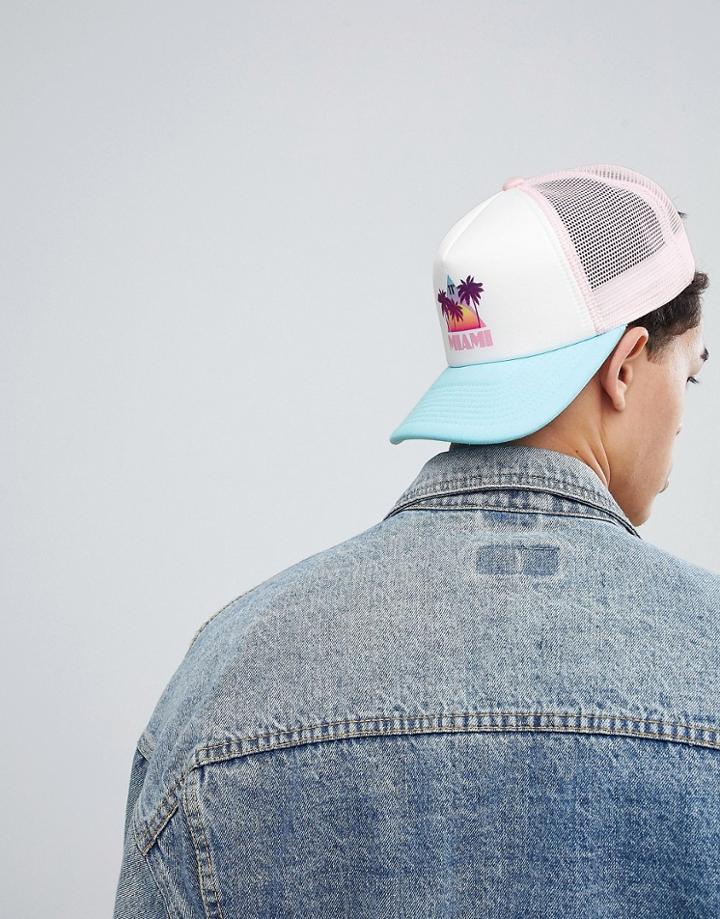 11 Degrees Trucker Cap With Miami Print - White